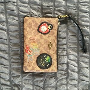 Coach Tan Signature Canvas Wristlet with Colorful Patch Accents